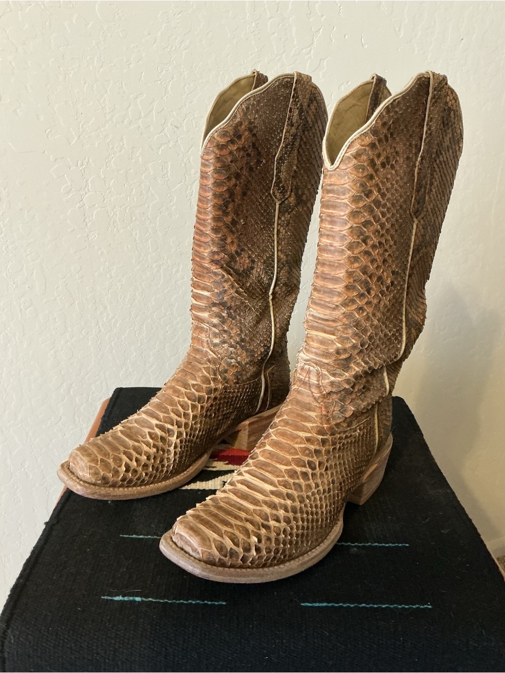 R. Watson Women's Brown Python Leather Western Heeled Boots